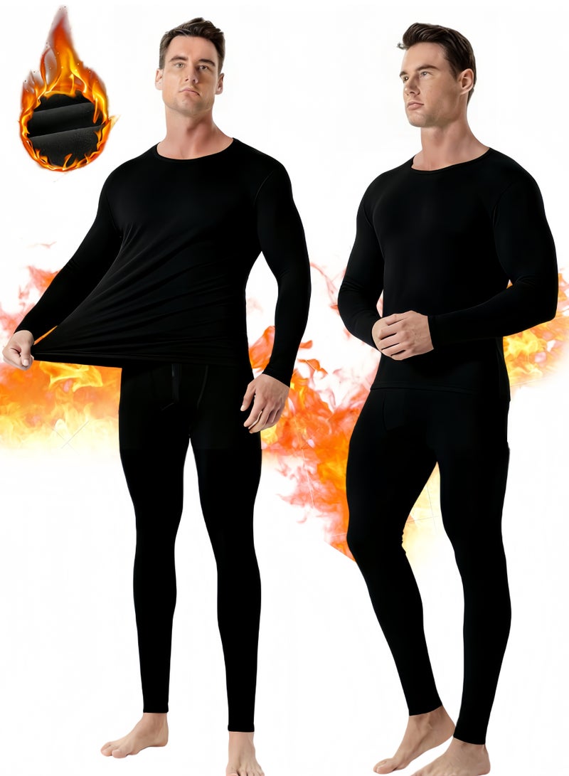 BESTPEAK Men's Thermal Underwear Set --L Thermal Underwear, Men's Thermal Underwear，High-Quality Soft Thermal Underwear Winter Bottoming Shirt Men's Top and Bottoms Set, Suitable for Daily Life and Outdoor Sports (Black) - Image 1
